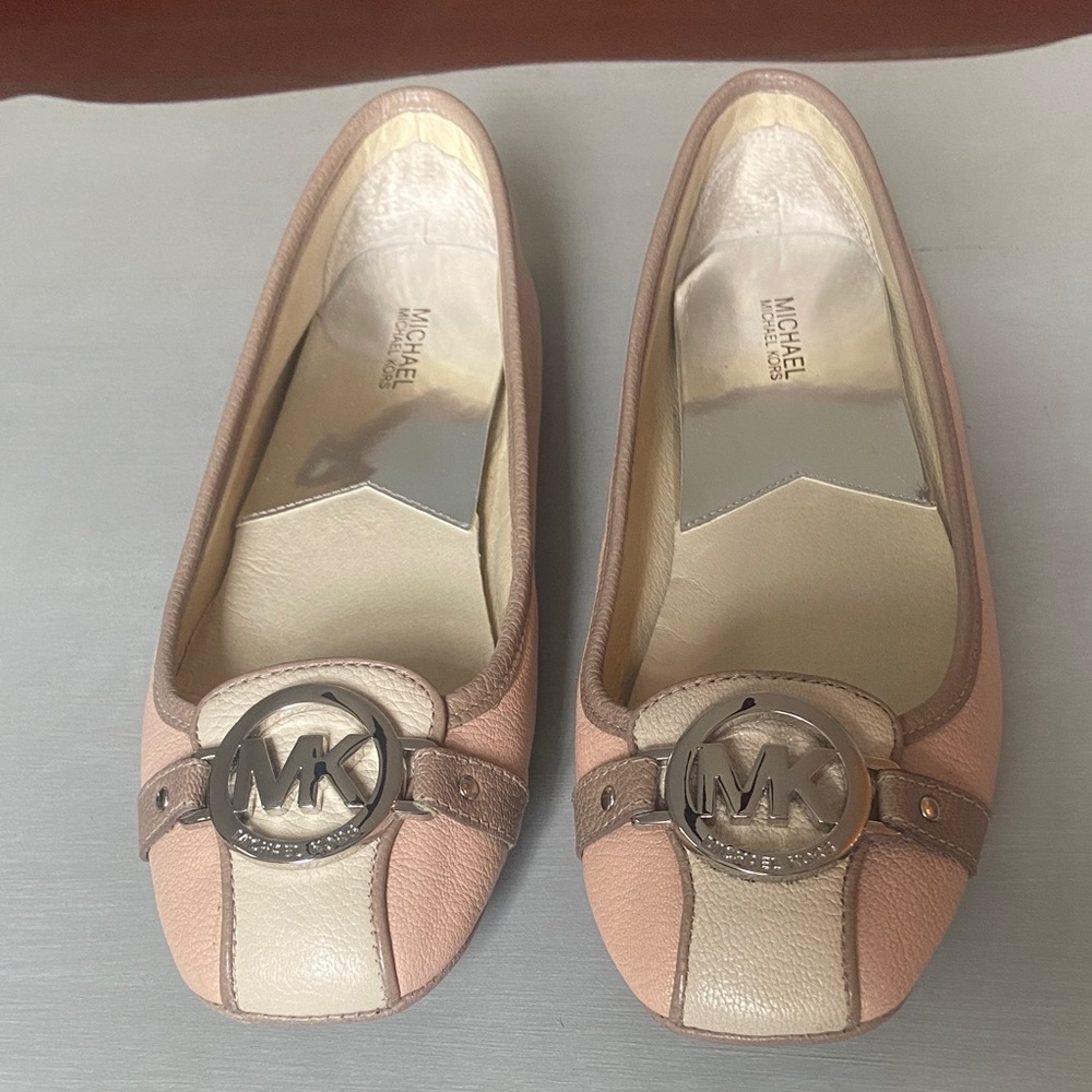 MICHAEL Michael Kors Pink and Cream Leather Logo Flats